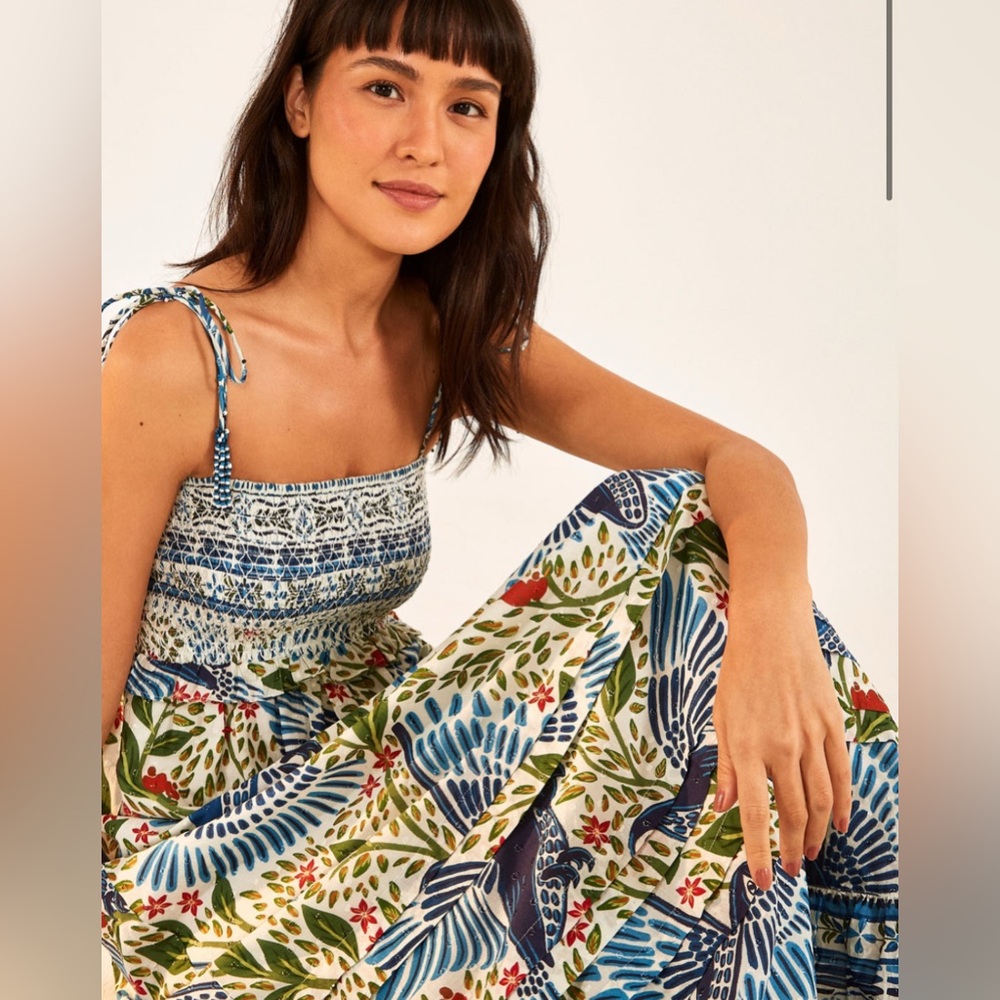 Farm Rio McCaw Flight Smocked Maxi Dress Sz S - Picture 8 of 9